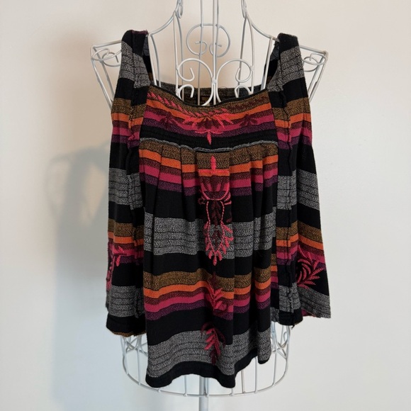 Free People multicolor Embroidered Crop Swing Tank Top XS cut out back cotton - Picture 1 of 9